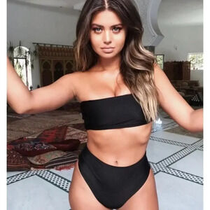 Tiger Mist Solange Bikini Bottom Black High Waist‎ Size Large